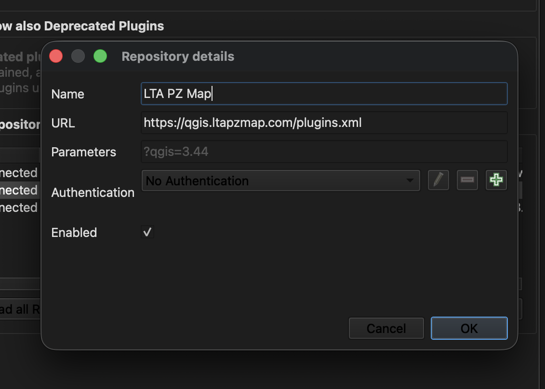 Adding the LTA PzMap repository in QGIS plugin settings