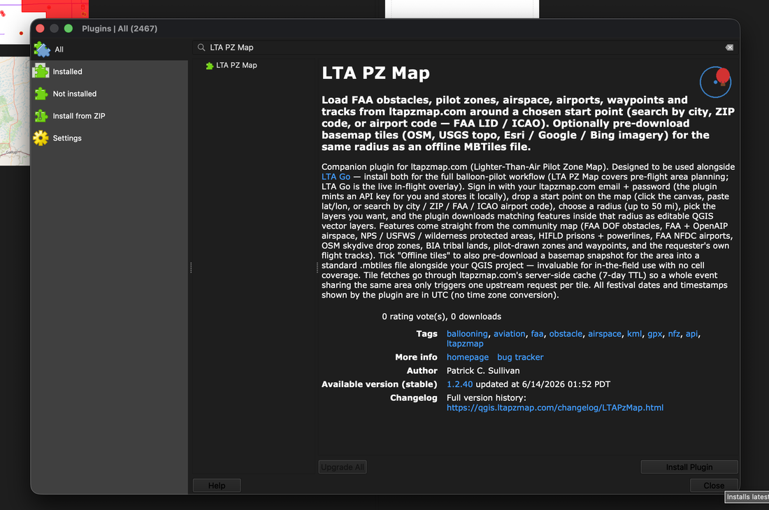 Installing LTA PZ Map from the plugin list