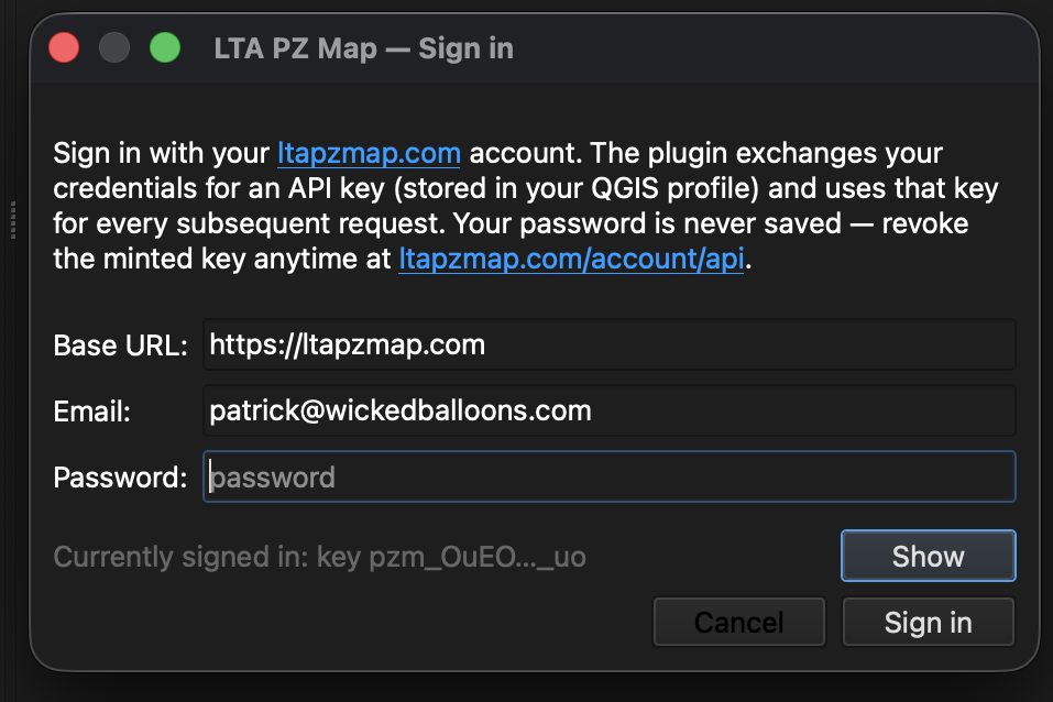 The Sign in dialog with email and password fields