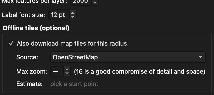 The Max features and Label font size rows