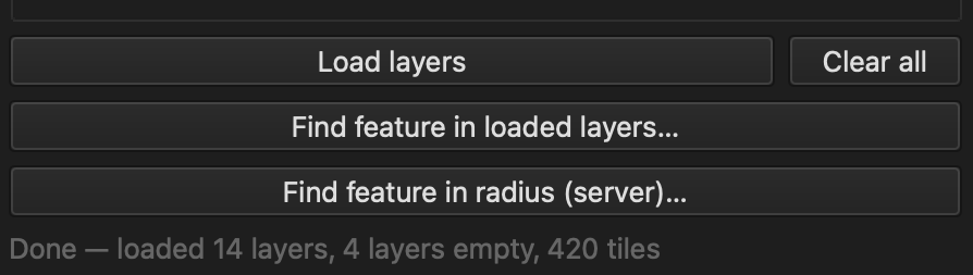 The Find feature dialog with search results